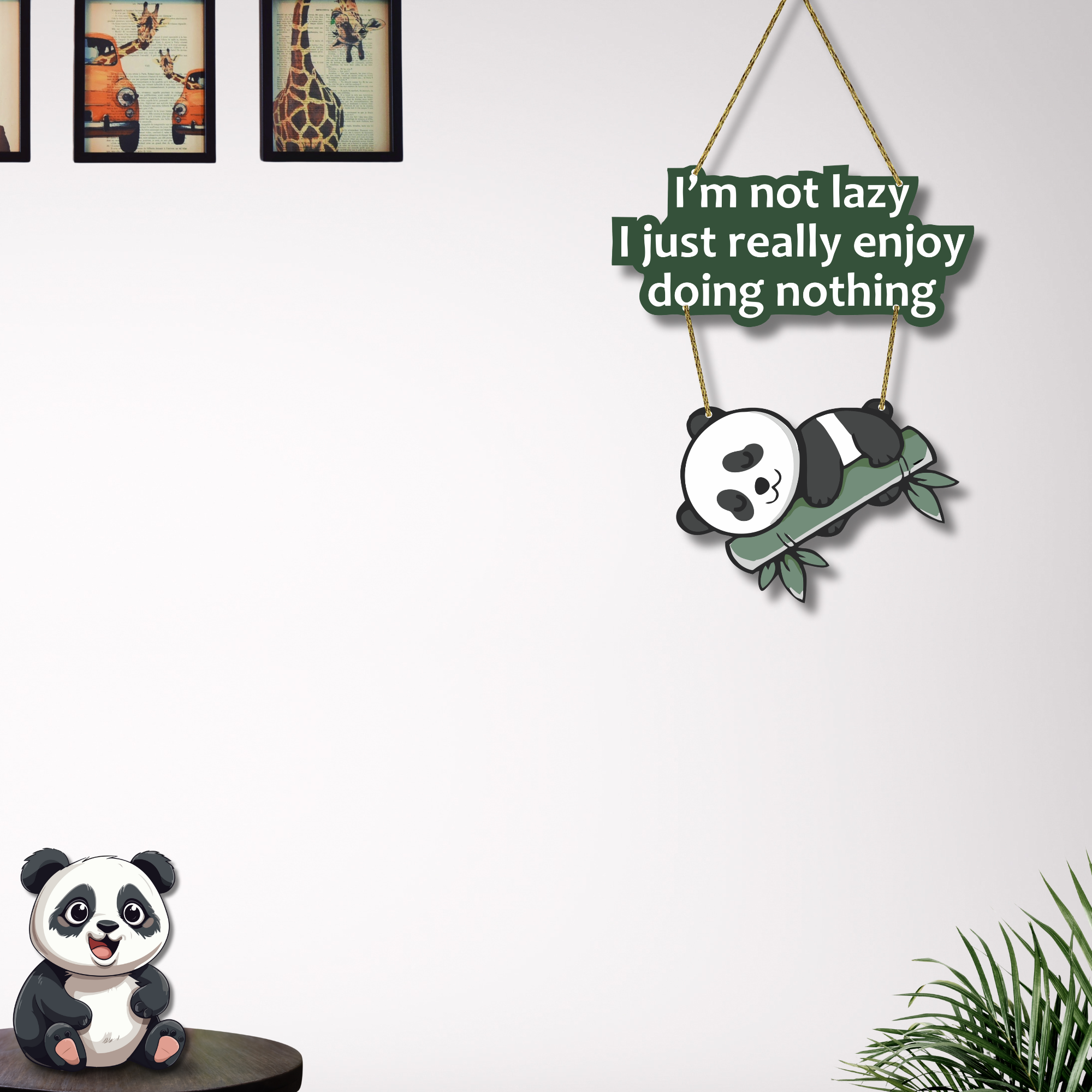 Funny Panda Wall Hanging | I'm Not Lazy Quote | Cute MDF Room Decor - Image 4