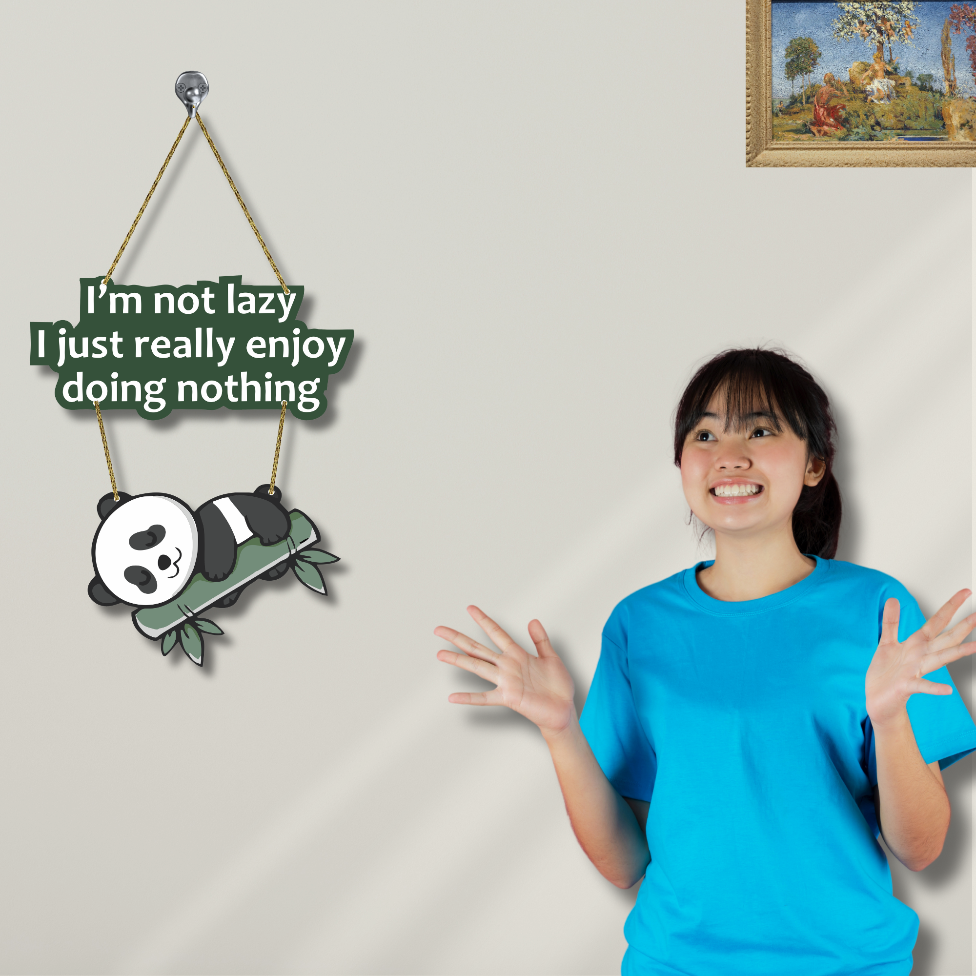 Funny Panda Wall Hanging | I'm Not Lazy Quote | Cute MDF Room Decor - Image 6