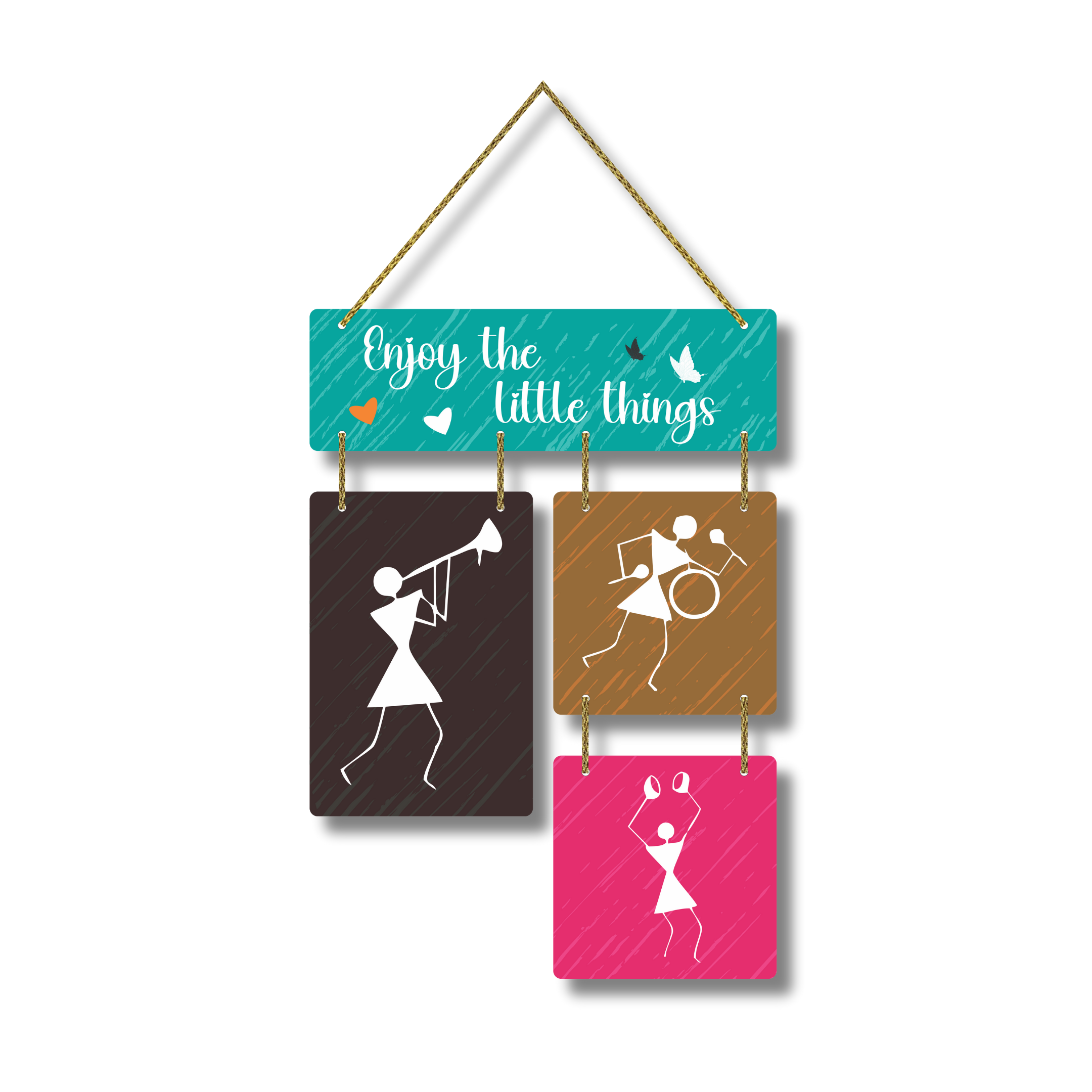 Warli Art Wall Hanging | Enjoy the Little Things Quote | 3 Piece MDF Decor