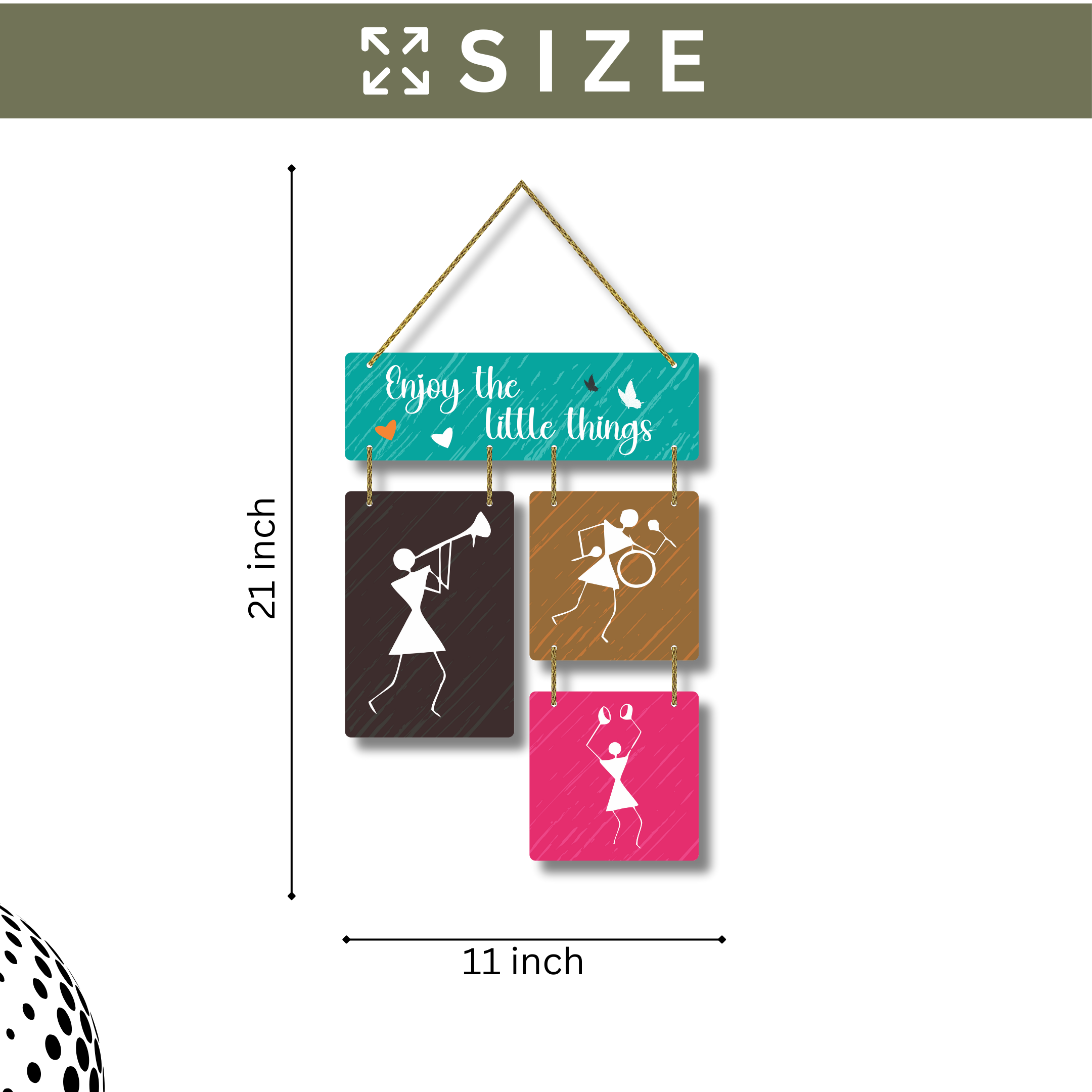 Warli Art Wall Hanging | Enjoy the Little Things Quote | 3 Piece MDF Decor - Image 2