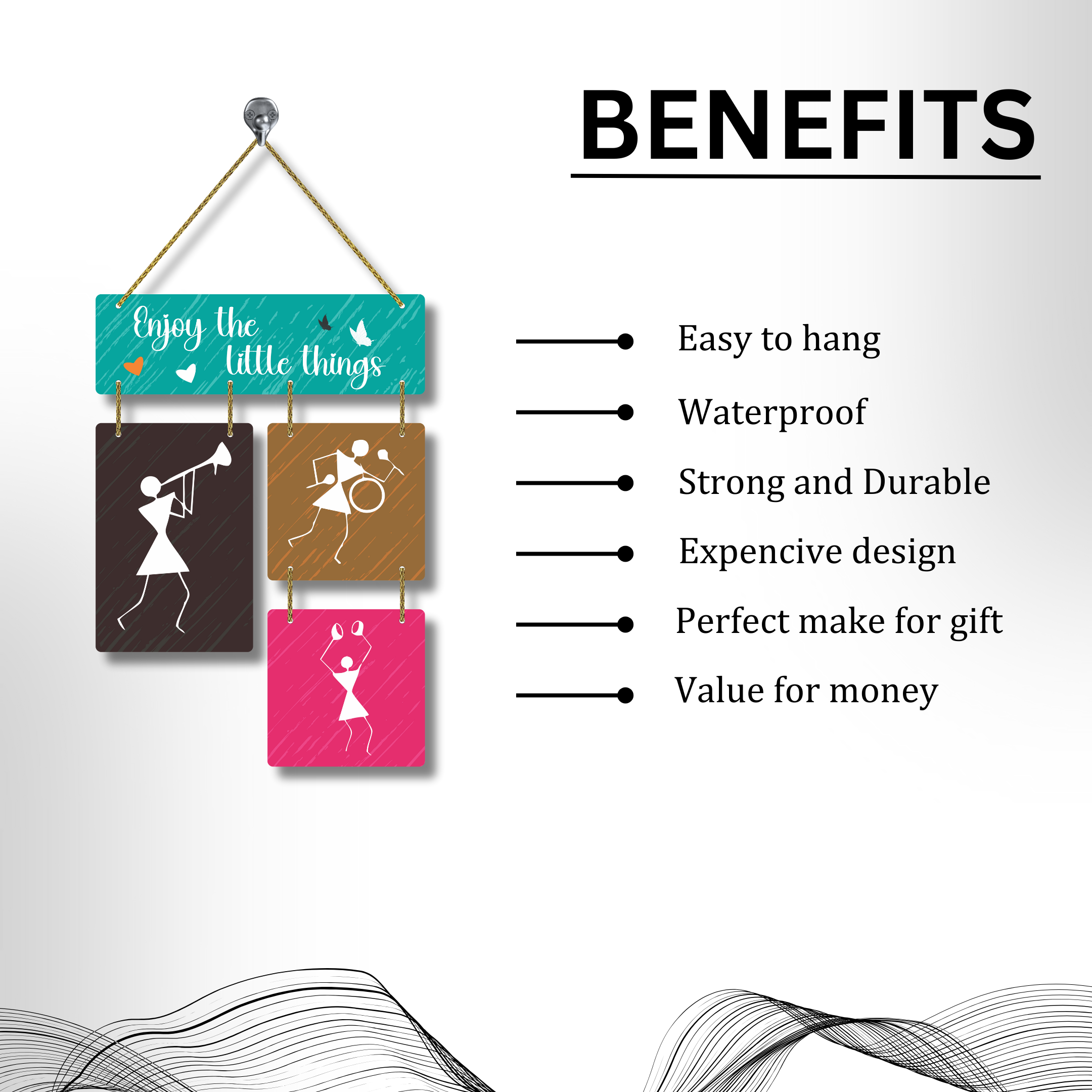 Warli Art Wall Hanging | Enjoy the Little Things Quote | 3 Piece MDF Decor - Image 4