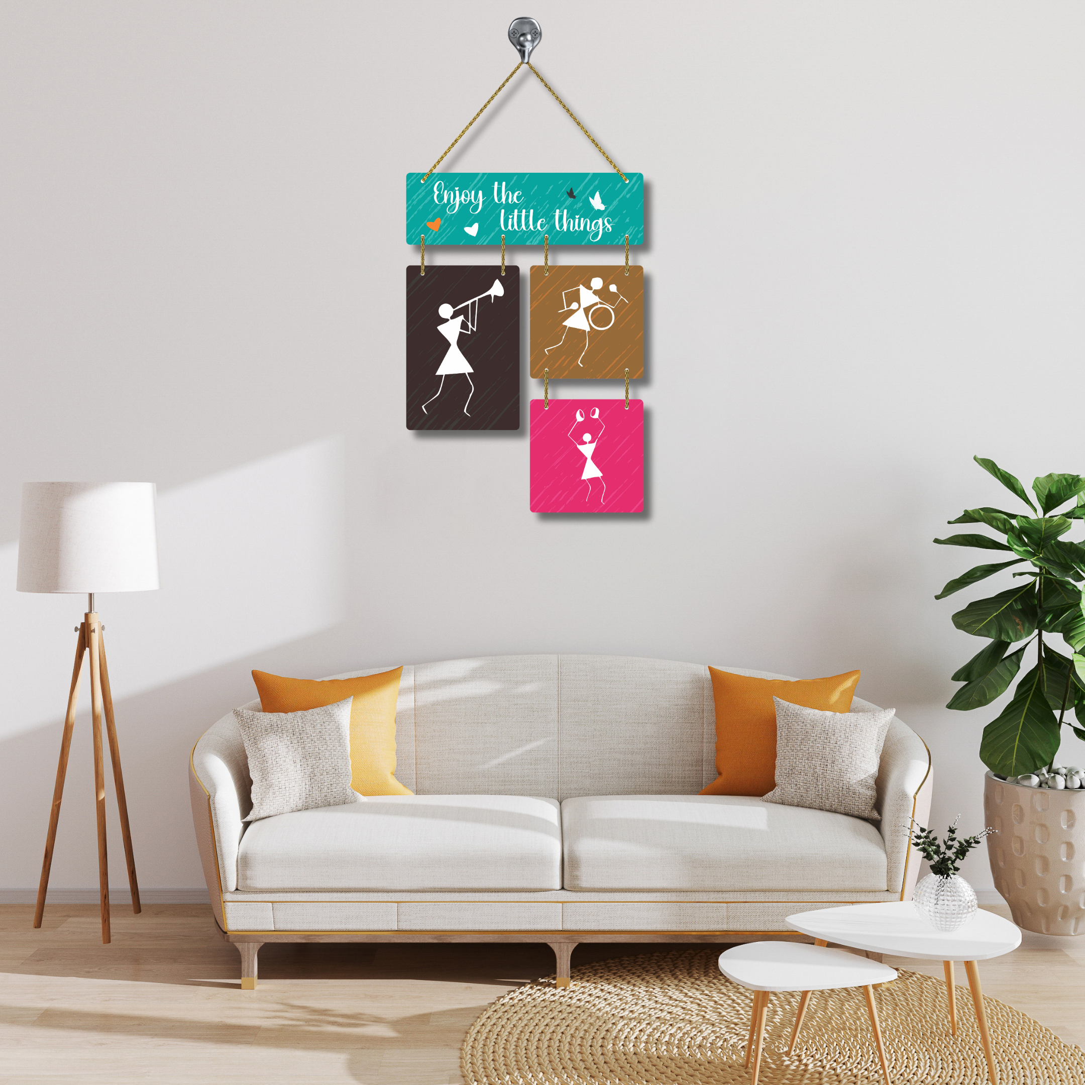 Warli Art Wall Hanging | Enjoy the Little Things Quote | 3 Piece MDF Decor - Image 5