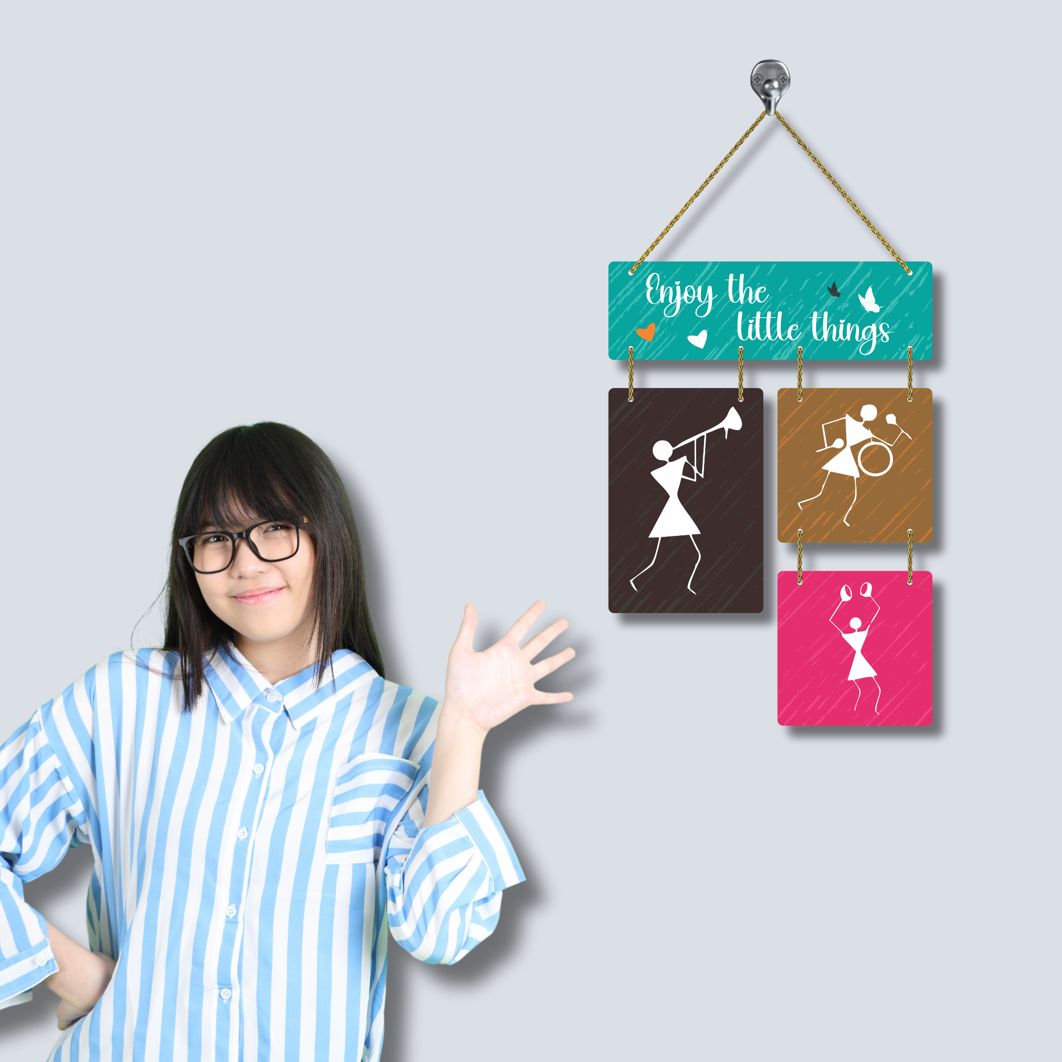 Warli Art Wall Hanging | Enjoy the Little Things Quote | 3 Piece MDF Decor - Image 6