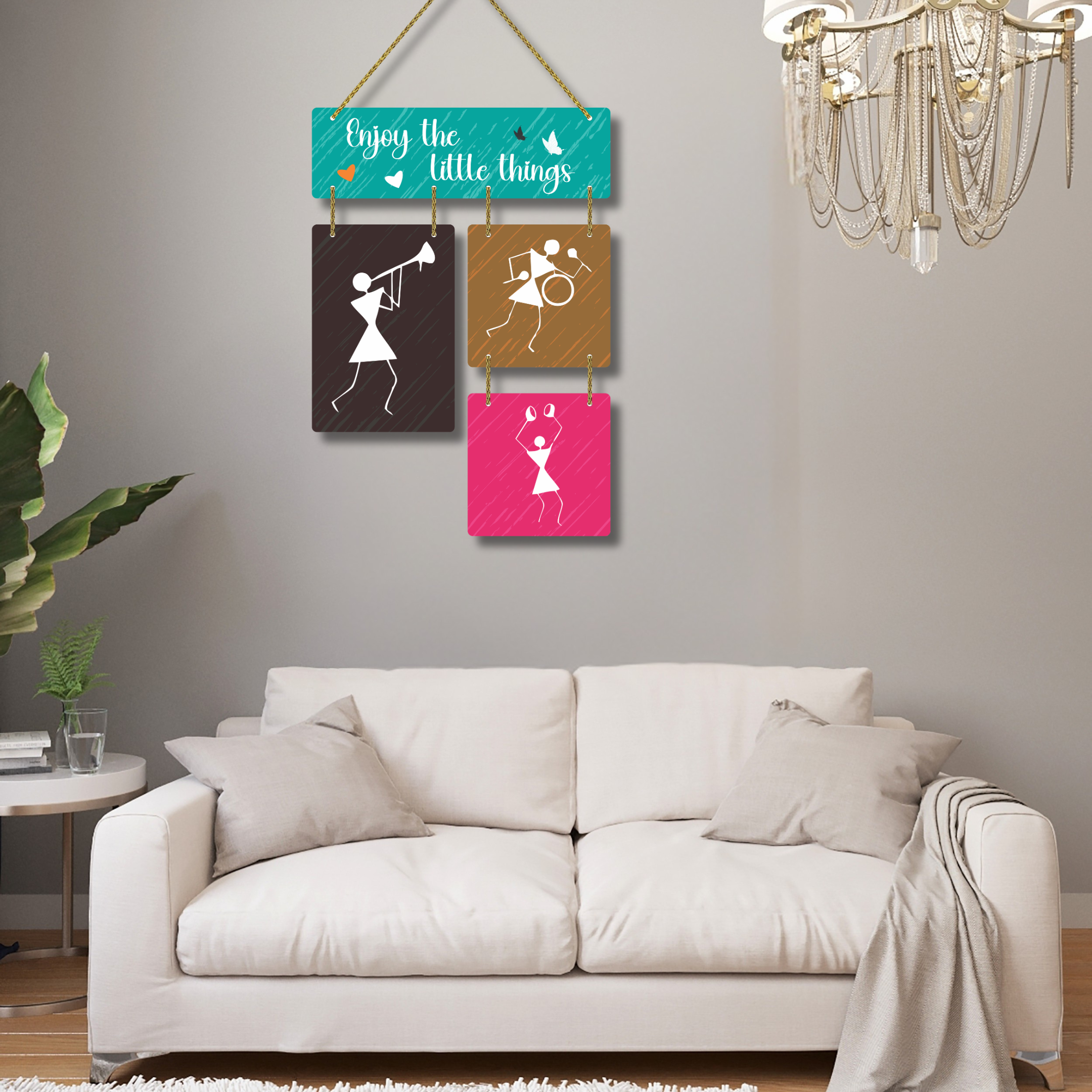 Warli Art Wall Hanging | Enjoy the Little Things Quote | 3 Piece MDF Decor - Image 7